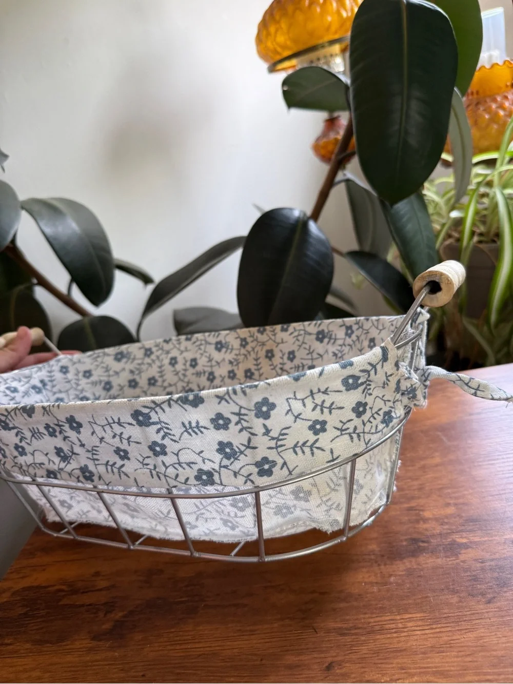 Decorative Blue Floral Lined Wire Basket - Home Accents